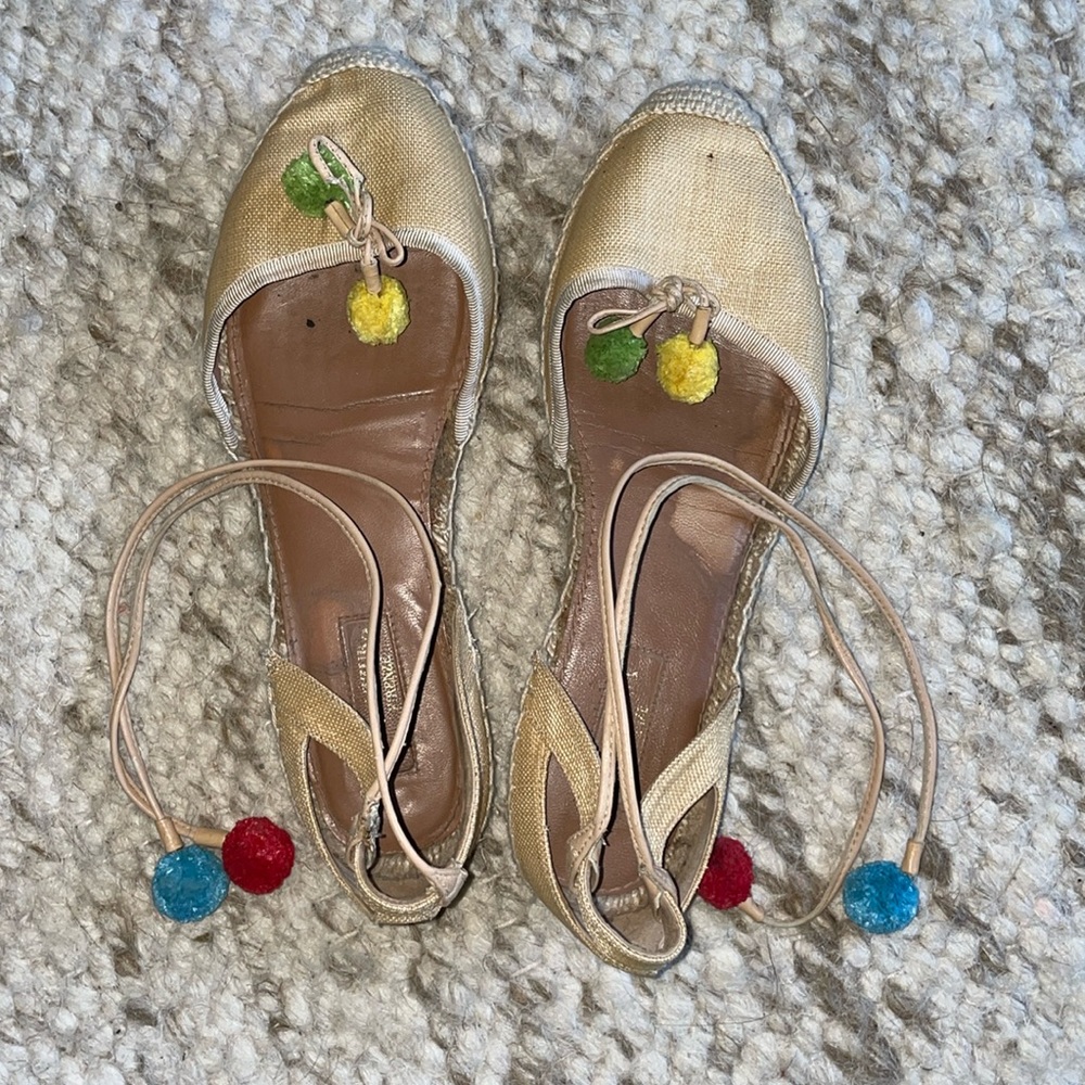 Aquazzura flats beige with colorful Pom poms number 38